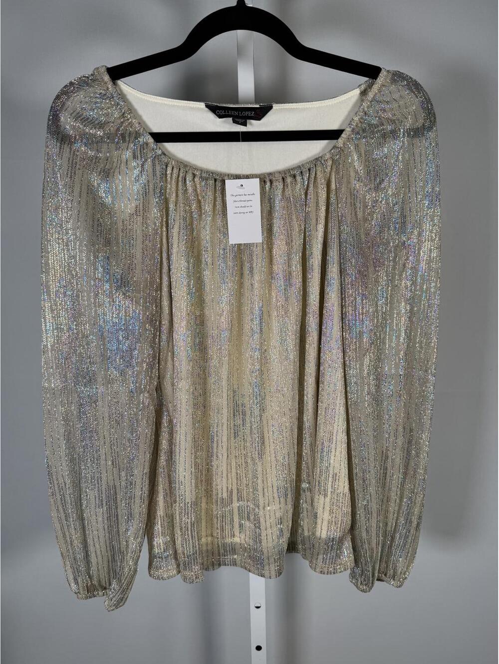 NWT Colleen Lopez Shimmer Long Sleeve Peasant Blouse Size Small - Picture 2 of 6